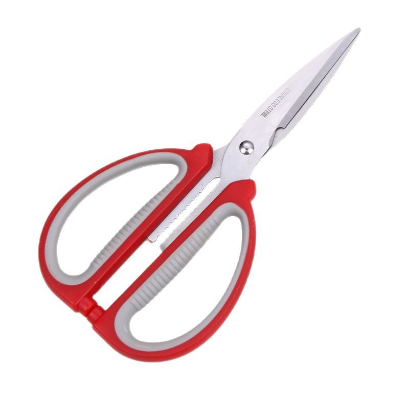 08A Multi-functional household scissors, stainless steel kitchen scissors, large two-color plastic handle tailor scissors, student office scissors Item Picture