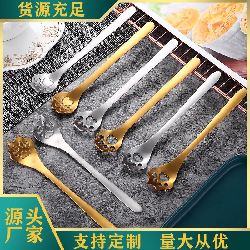 304 stainless steel spoon, creative spoon, titanium gold cat paw spoon, mug, mixing spoon, coffee spoon, cat paw cup, gift spoon full figure