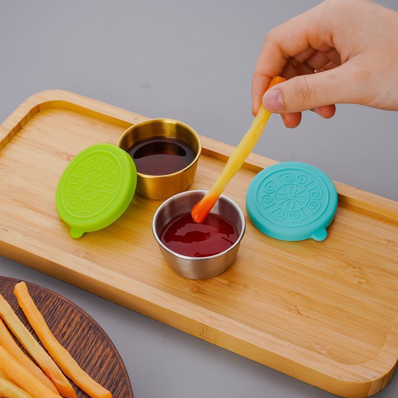 304 stainless steel dipping cup with silicone lid, steak sauce dish, sealed seasoning bowl, tomato sauce leak-proof sauce bowl details Picture