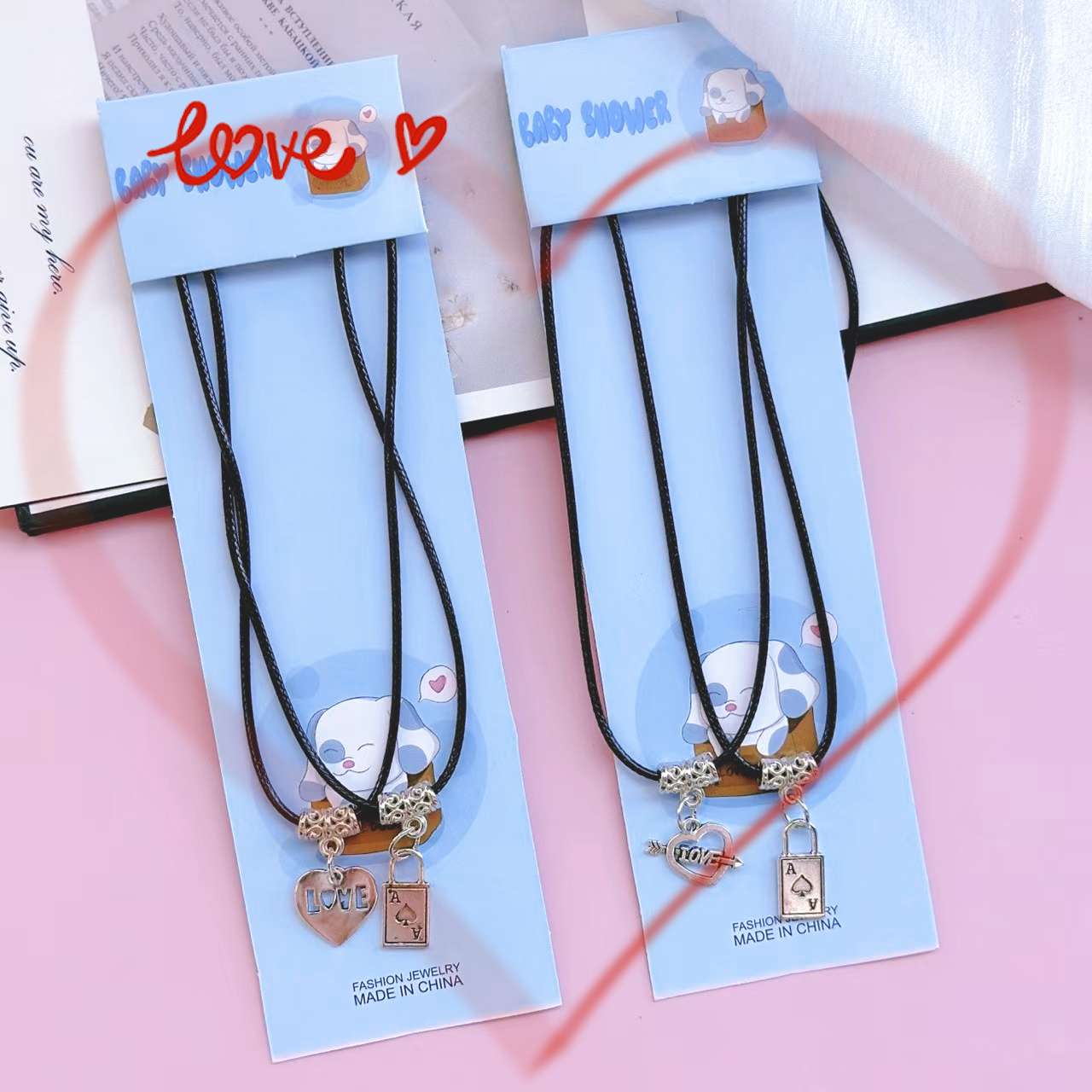 12 pieces per pack of alloy couple necklaces, simple, easy to match, trendy style, fashionable, suitable for gifting, suitable for students to wear, made of leather rope. (Mixed) necklace detail image 7