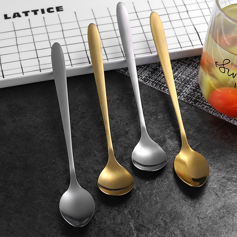 Stainless steel spoons, long-handled pointed round spoons, coffee stainless steel spoons, stainless steel tableware, mug spoons Application Scenario