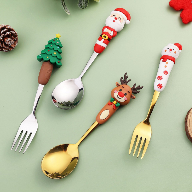 Cross-border Christmas spoon creative tableware doll Dessert spoon and fork Cartoon Christmas tree spoon and fork gift box set Specification drawing