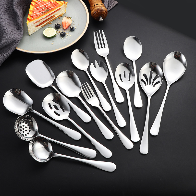 Cross-border stainless steel service spoons, public spatula, salad spoons and forks, hotel self-service serving spoons, public tableware set Specification drawing