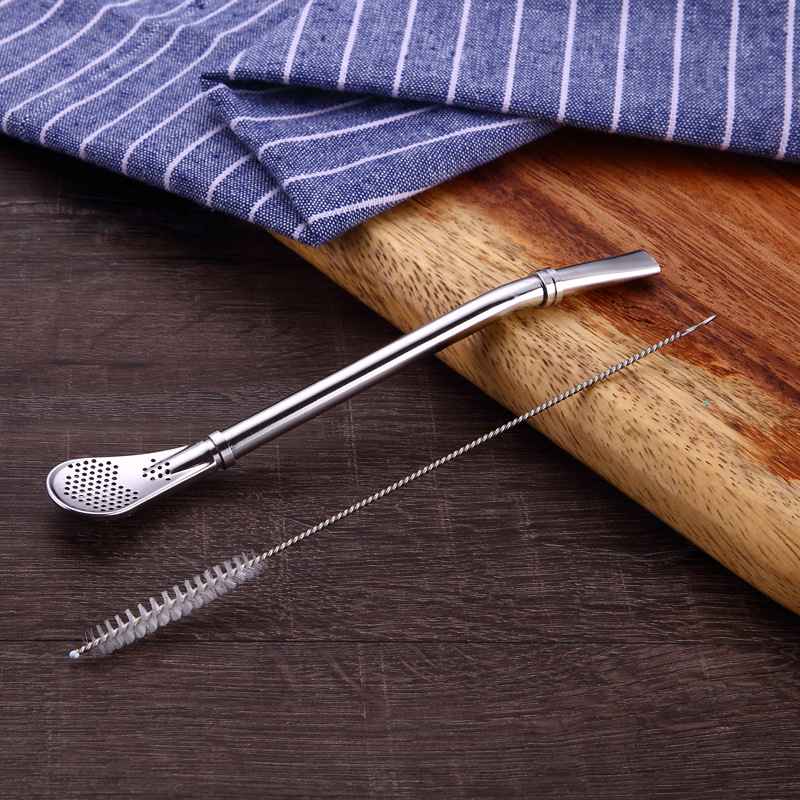Amazon's popular 304 stainless steel straw, yerba mate straw, stirring spoon, tea and milk tea filtering straw spoon Specification drawing