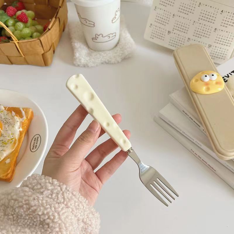 Light luxury three-piece set of spoons, forks and chopsticks, household cheese handle dessert spoons and forks, portable tableware for students and children Specification drawing