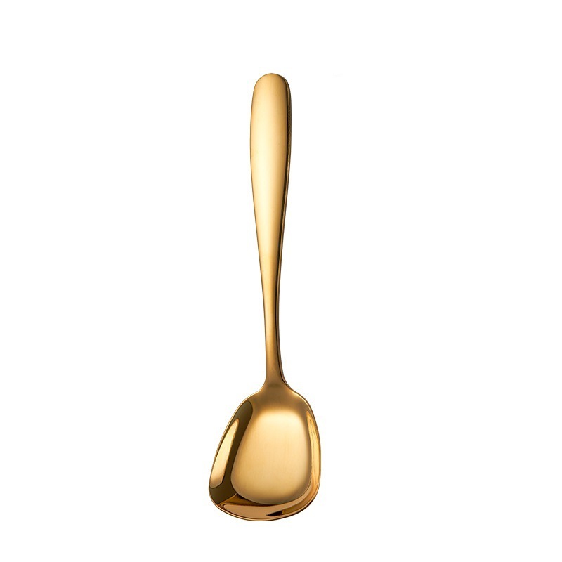 Stainless steel spoons, adult short-handled stainless steel soup spoons, popular flat-bottomed spoons, deep square-head spoons, children's feeding spoons Item Picture
