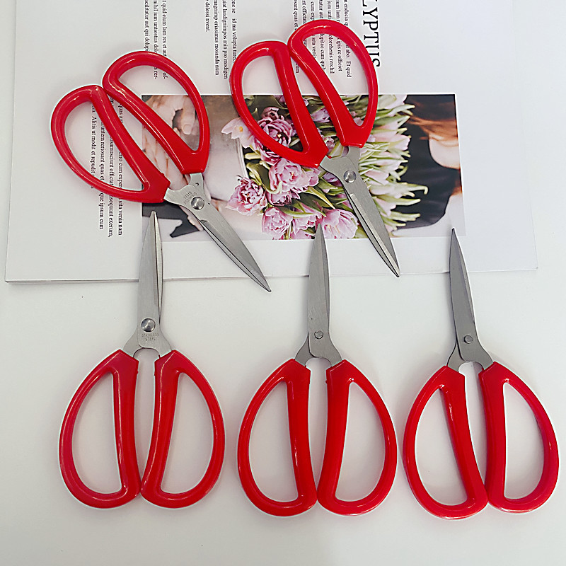 Red red-handled scissors, household paper-cutting, office, student cutting, stationery scissors, store department store, No. 3 bulk red-handled scissors details Picture