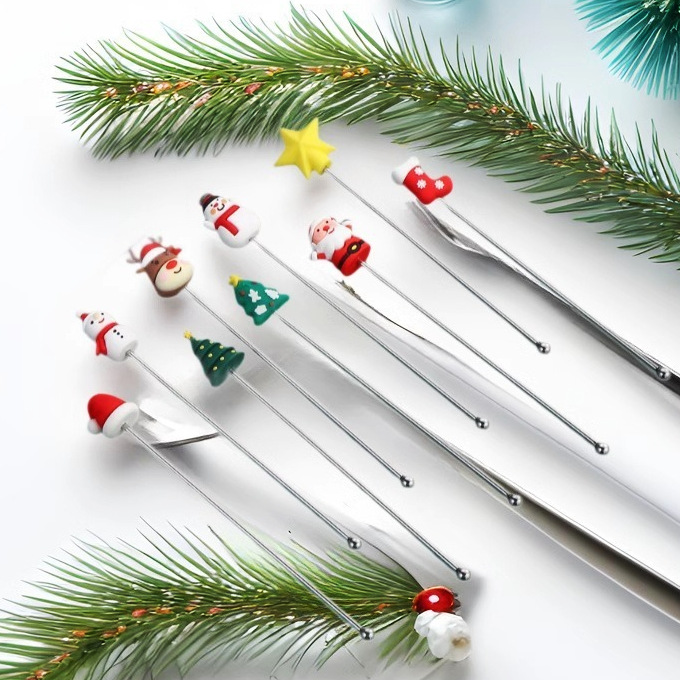 Creative Christmas stirring stick, 304 stainless steel milk tea and coffee stirring spoon, cocktail mixing stick, snowman stirring stick Specification drawing
