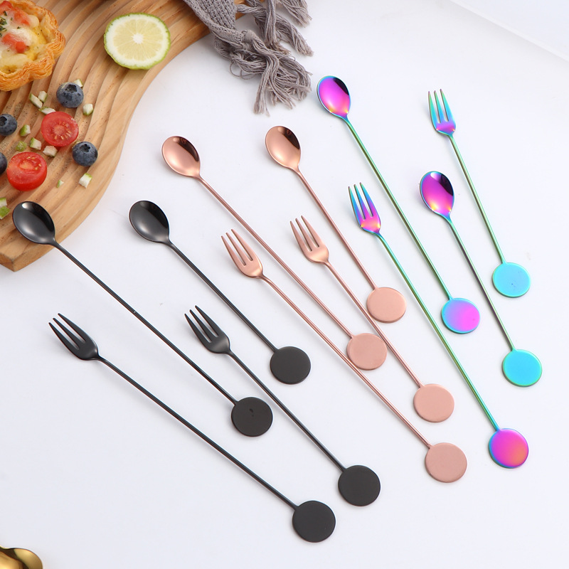 304 stainless steel mixing spoon, extended fruit fork, round brand ice spoon, cocktail mixing spoon, long-handled mixing bar spoon details Picture