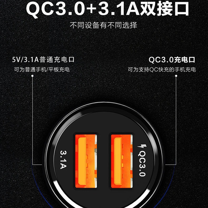 Dual usb fast charging QC3.0 car charger Halo Car Charger Dual usb car Charger Car mobile phone charger Application Scenario