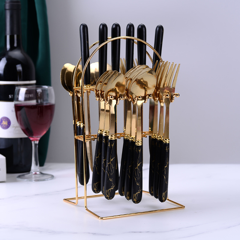Cross-border stainless steel knives, forks and spoons, Nordic 24-piece set of tableware, marbled dessert spoons, steak knives and forks gift box set Specification drawing