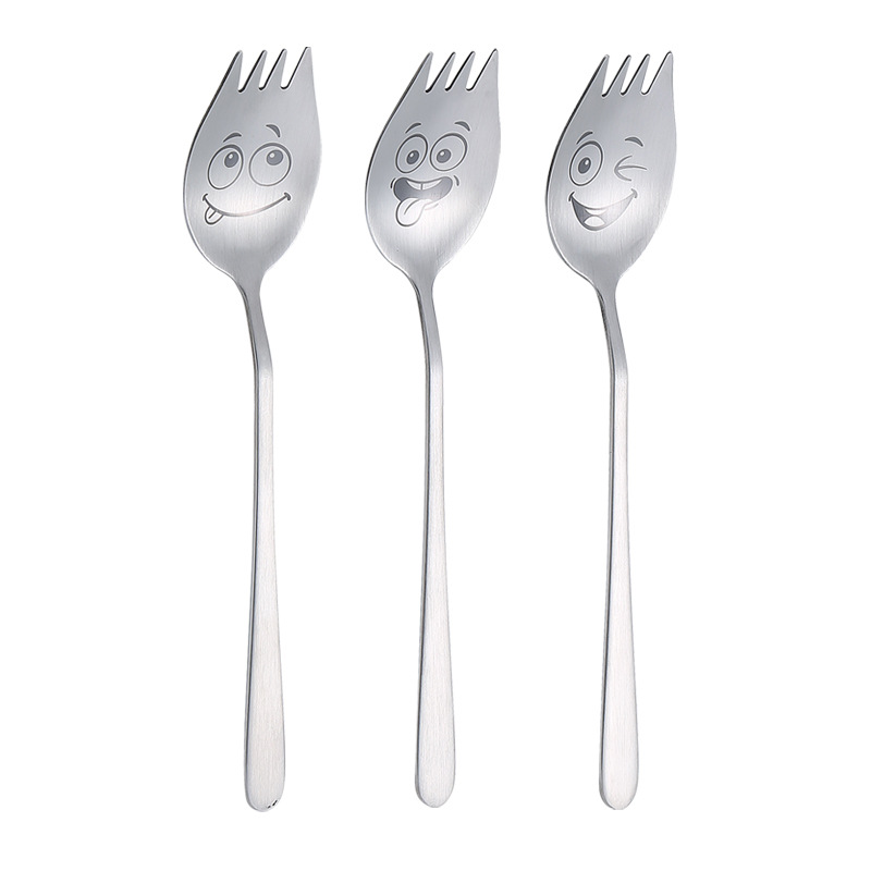 Cross-border stainless steel salad spoon, creative pasta spoon and fork integrated, household long-handled instant noodle spoon tableware, Western food fork Item Picture
