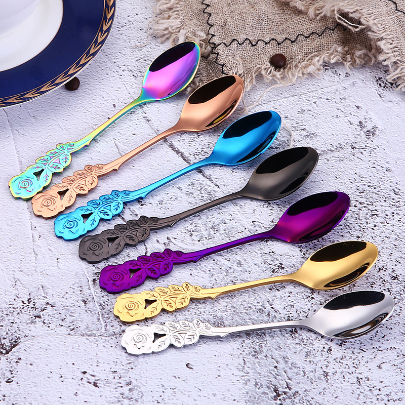 Stainless steel spoons, golden rose spoons, coffee mixing spoons, ice cream spoons, powder medicine small spoons, souvenirs, factory direct sales details Picture