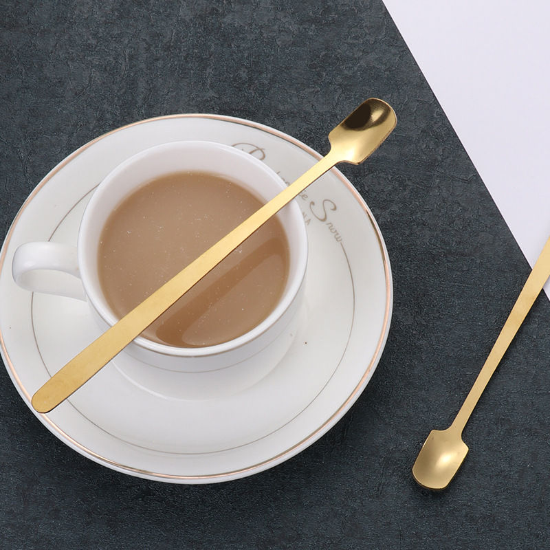 Factory direct sales of stainless steel spoons, golden square-head spoons, ice spoons, medicine spoons, long-handled coffee spoons, glass cups, and mixing spoons Specification drawing