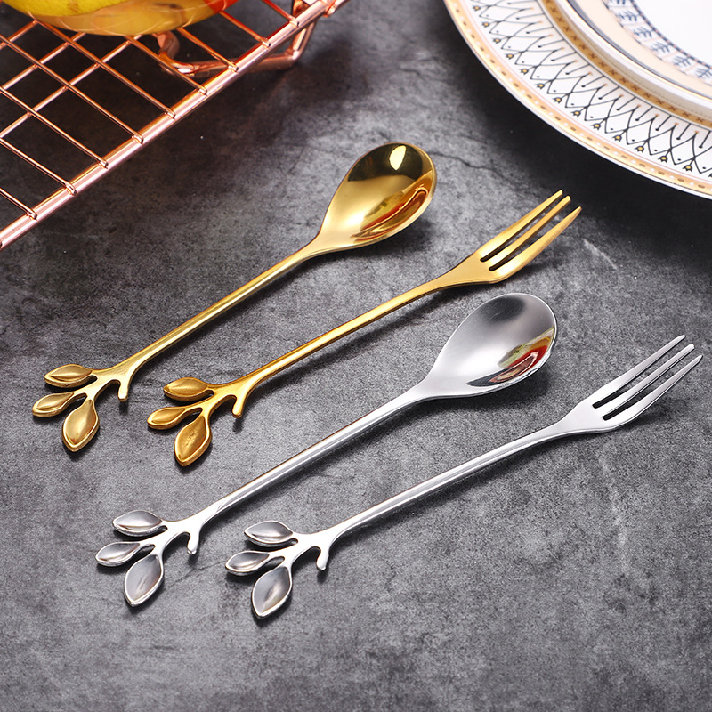 Stainless steel cherry blossom rose spoon, forest-themed flower and leaf ins coffee square head spoon, wedding souvenir Specification drawing