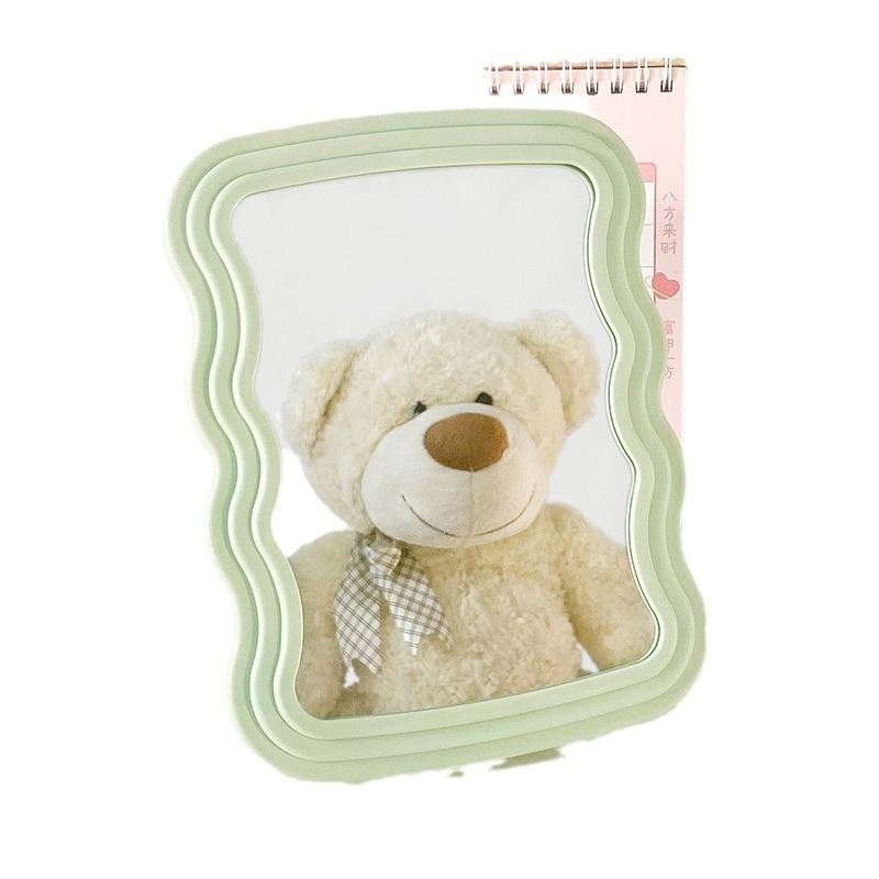 新款桌面美妆镜子带支架可折叠悬挂高清单面镜学生宿舍波浪化妆镜细节图