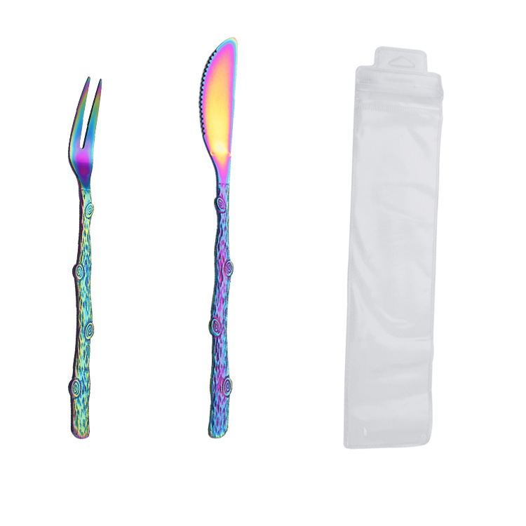 Stainless steel mooncake knife and fork, creative golden fruit fork, branch pattern knife and fork set, mooncake knife and fork, disposable Item Picture