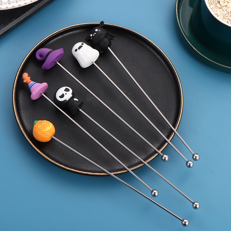 304 stainless steel stirring stick, Halloween creative cartoon milk tea and coffee stirring stick, long-handled cocktail mixing stick full figure
