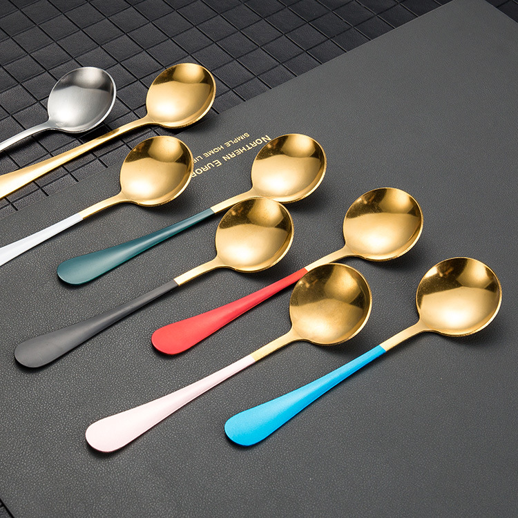 Stainless steel spoons, popular round-head spoons, dessert spoons, Korean-style round-head spoons, high-end soup spoons for hotels, and household rice spoons details Picture