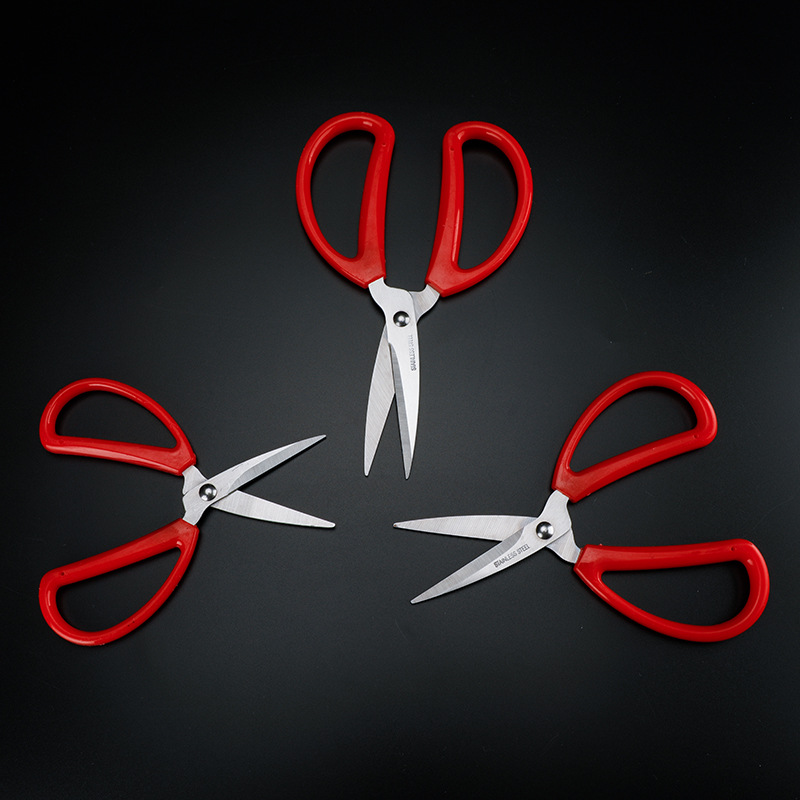 Red-handled household scissors, plastic and stainless steel kitchen scissors, thickened food cutting and sewing scissors, wedding ceremony ribbon-cutting details Picture