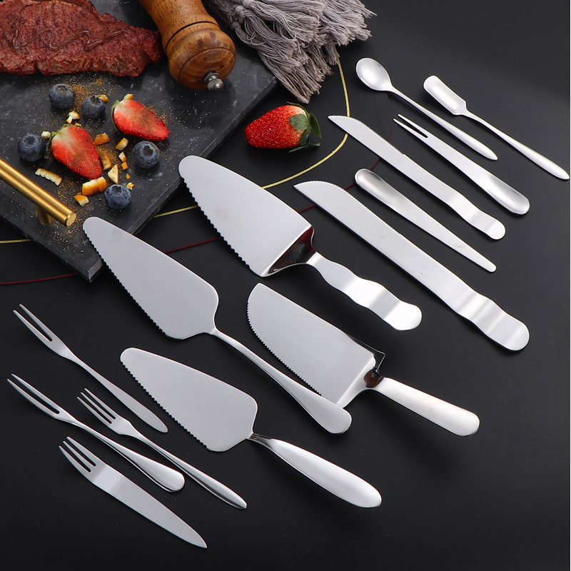 Stainless steel cake knife spatula, mooncake knife fork, multi-functional dessert fruit fork, baking pizza spatula set, cake spatula details Picture