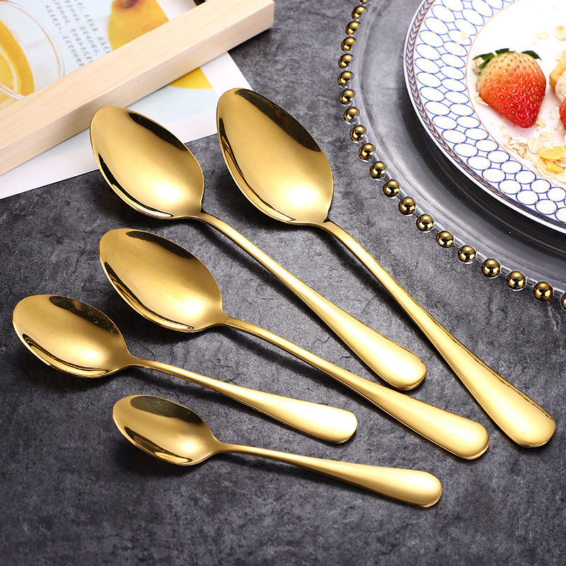 1010 stainless steel spoons, stainless steel tableware, feeding spoons, titanium gold spoons, round spoons, pointed spoons, children's soup spoons with LOGO Application Scenario