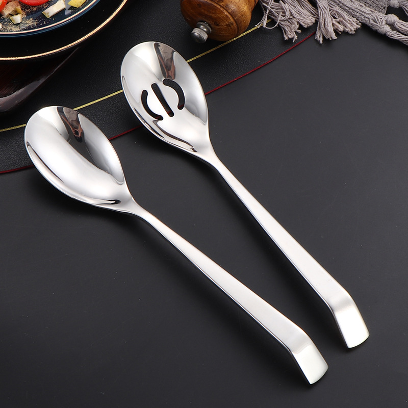 304 stainless steel public spoon drain, long-handled serving spoon, household dining and soup spoon, tableware, hotel service spoon drain details Picture