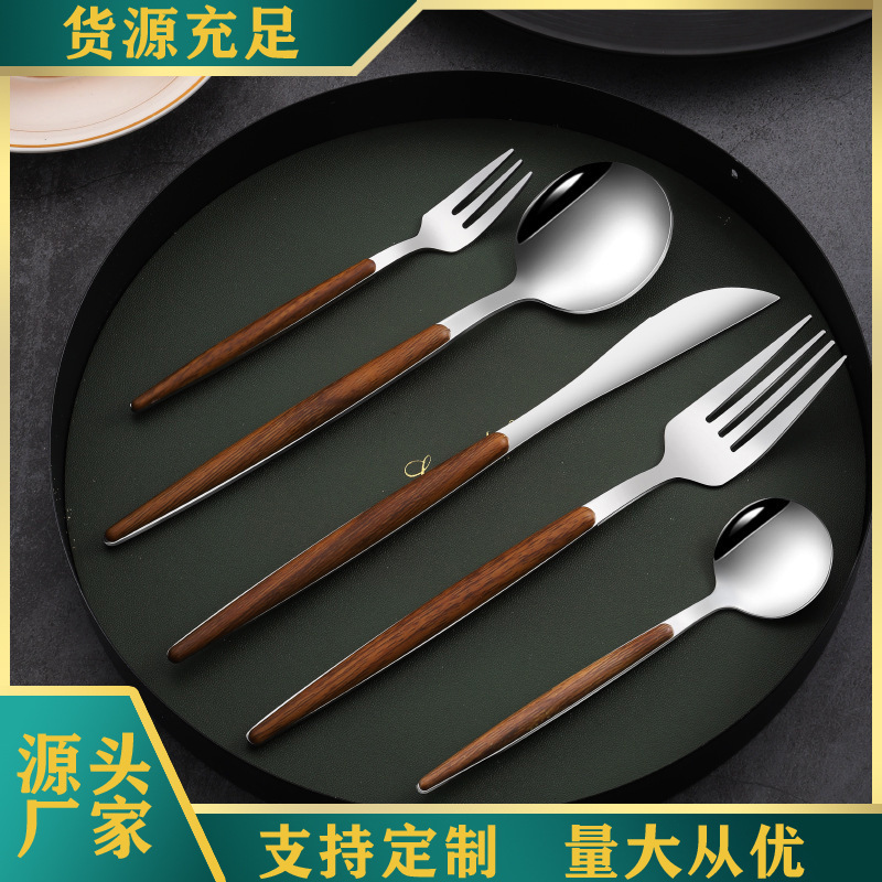 Stainless steel Portuguese handle Western tableware, long-handled soup spoon, pasta fork, dessert spoon, tea fork, steak knife, fork and spoon set full figure