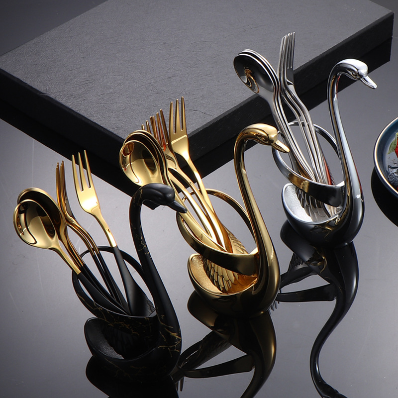 304 stainless steel wing spoon, coffee mixer, fruit fork, dessert spoon, creative swan base gift set Application Scenario