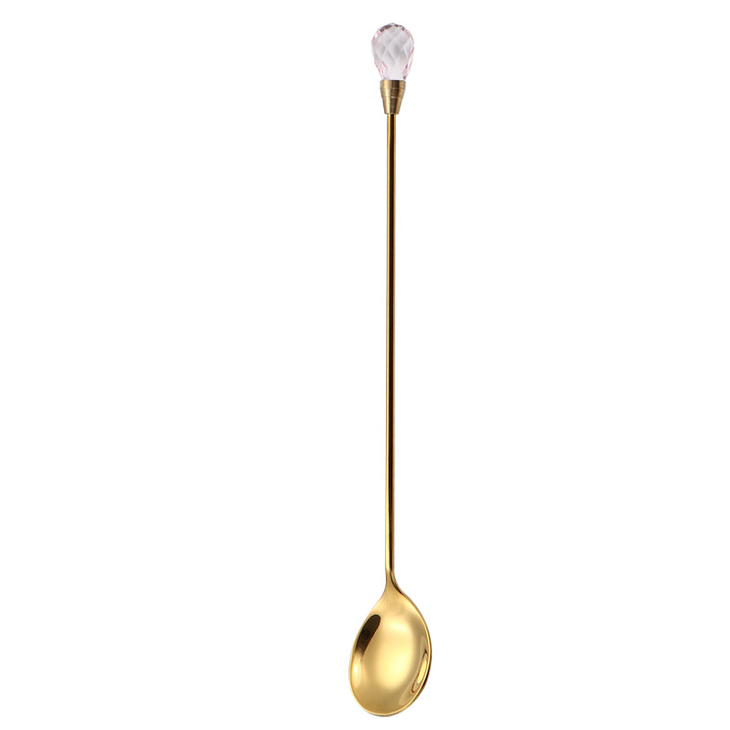 Stainless steel spoon, crystal diamond coffee spoon, long-handled mixing spoon, fruit fork, dessert spoon, cocktail ice spoon Item Picture