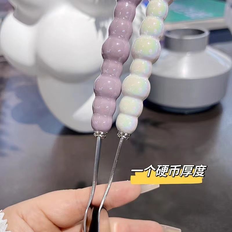 Colorful pearl stainless steel spoon, plastic handle, table spoon, girlish heart, household spoon, small soup spoon, long handle round spoon Specification drawing