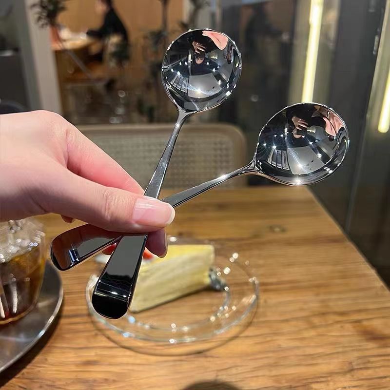 304 stainless steel Korean-style round spoon, household spoon, cute soup spoon, internet-famous spoon, children's round spoon, spoon, food-grade spoon Specification drawing