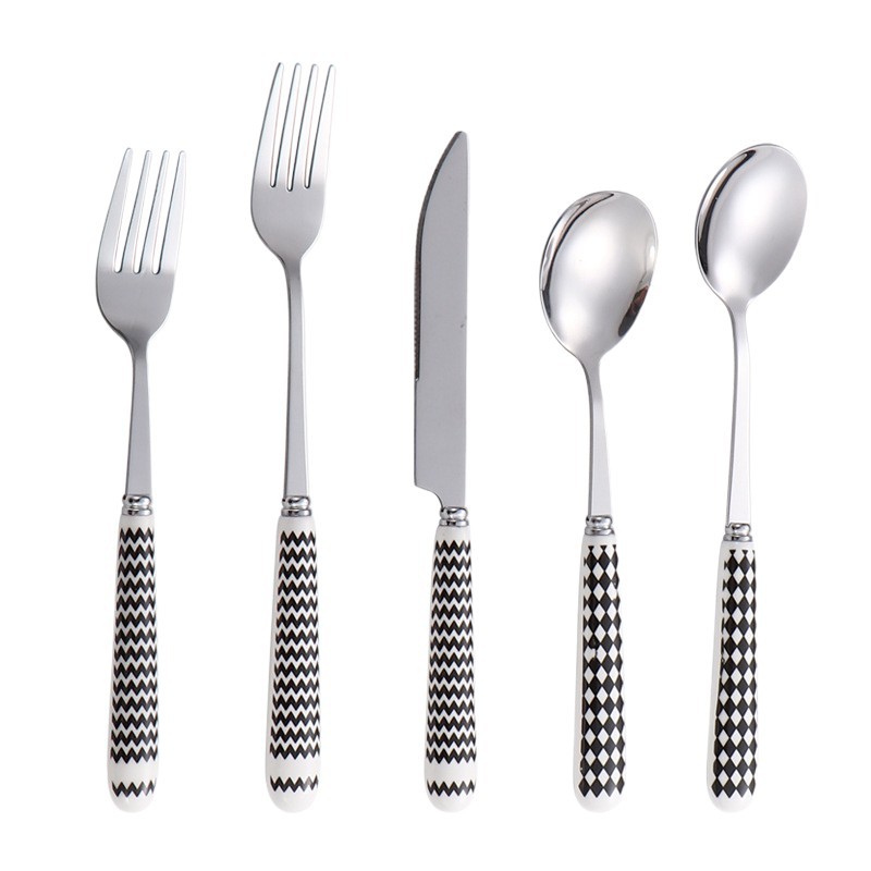 Stainless steel knives, forks and spoons, creative Herben-style tableware, ceramic handles, dessert spoons and forks, hotel Western cuisine knives, forks, spoons and forks Item Picture