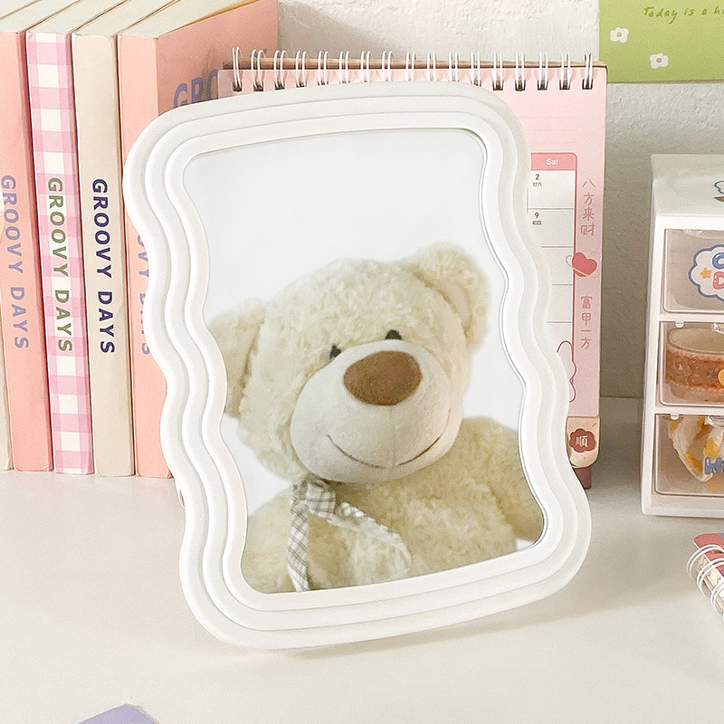 新款桌面美妆镜子带支架可折叠悬挂高清单面镜学生宿舍波浪化妆镜详情图3