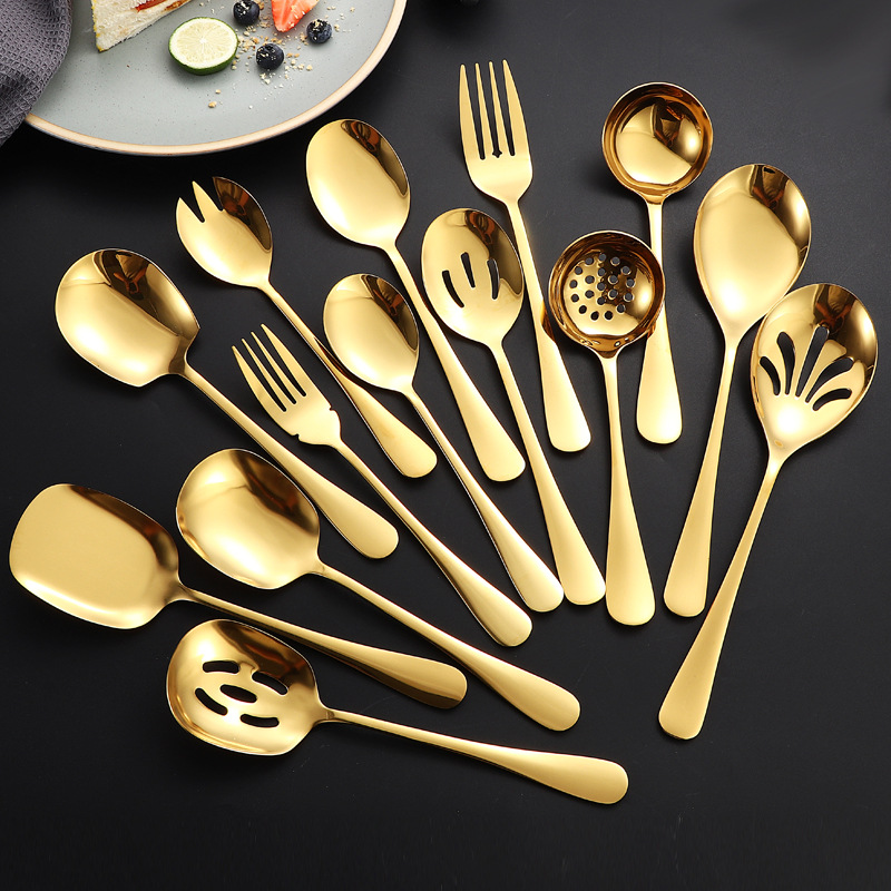 Cross-border stainless steel service spoons, public spatula, salad spoons and forks, hotel self-service serving spoons, public tableware set details Picture