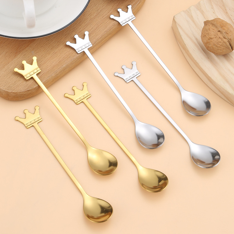 Stainless steel crown spoon, children's dessert spoon, household bird's nest spoon, mixing spoon, creative souvenir small spoon, coffee spoon details Picture