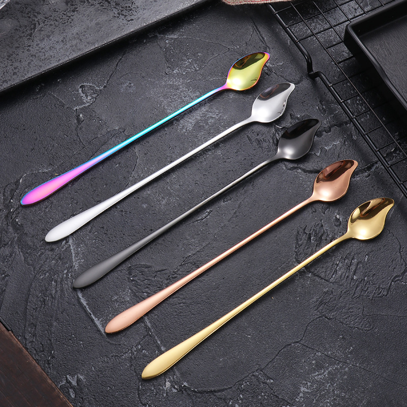 Cross-border exclusive 304 stainless steel spoons, long-handled ice spoons, bar mixing spoons, golden mango spoons, ice cream dredger spoons details Picture