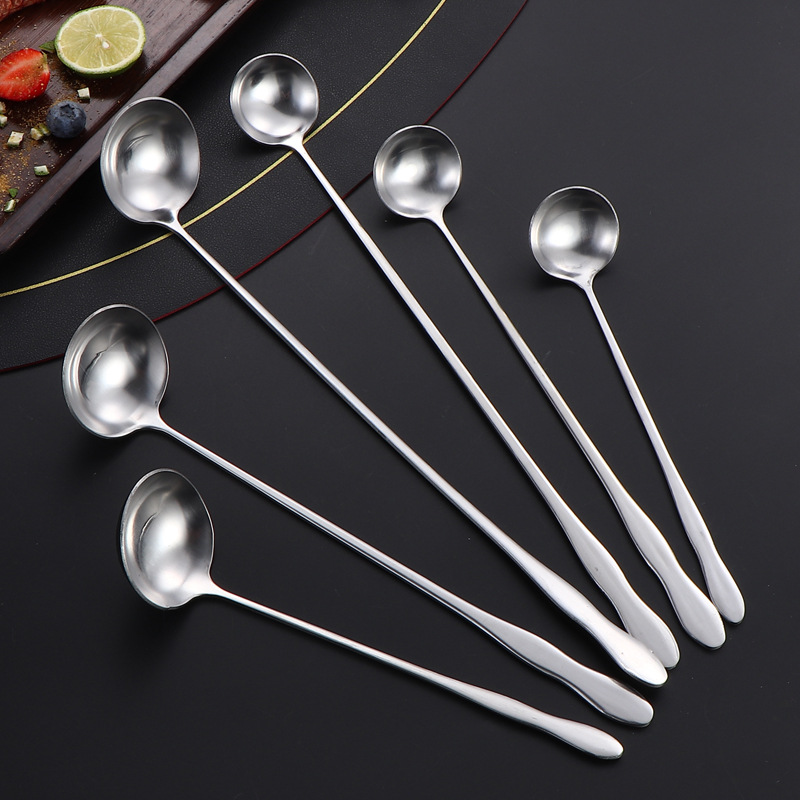 Stainless steel long-handled spoon, gourd-handled ice spoon, honey mixing spoon, fruit fork, oil spoon, hot pot seasoning spoon, extended spoon Specification drawing