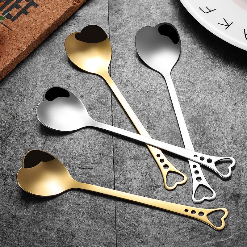 Stainless steel spoons, heart-shaped coffee spoons, hollowed-out heart-shaped spoons, ice cream and Popsicle spoons, small spoons, wedding souvenir spoons details Picture