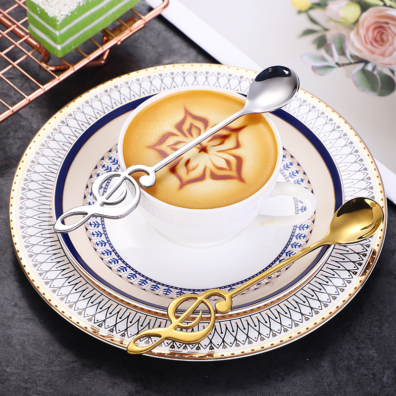 Cross-border 304 stainless steel spoons, coffee stirring spoons, creative note spoons, titanium gold spoons, mug spoons, souvenirs Specification drawing