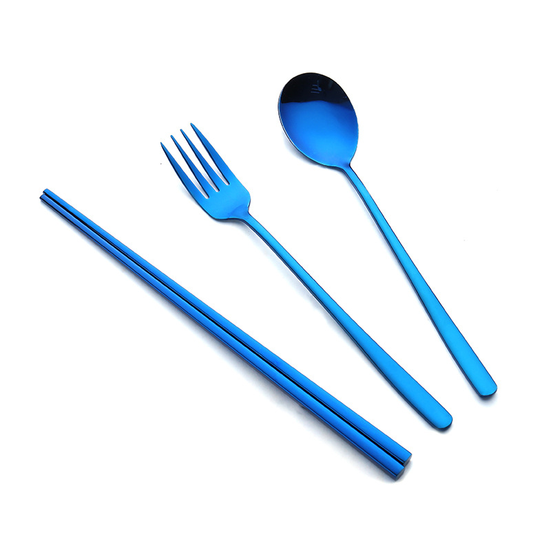 304 stainless steel spoons, Korean-style spoons and forks, anti-slip square chopsticks, portable tableware three-piece set, student gift set Item Picture
