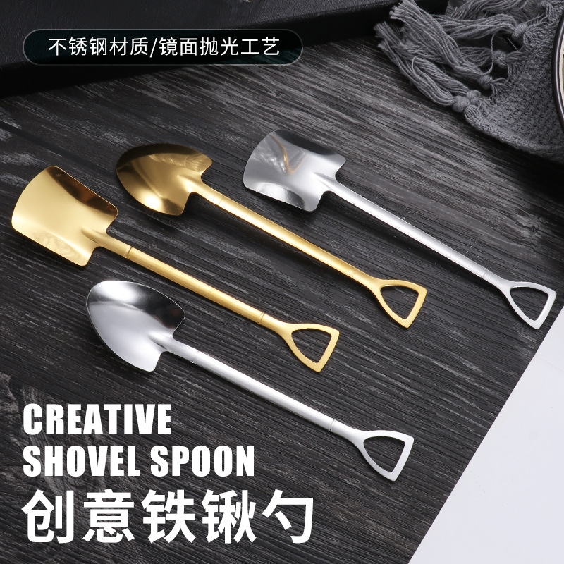 Stainless steel shovel spoon, creative watermelon spoon, golden spoon, children's eating soup spoon, spoon, Douyin Kuaishou internet-famous spoon Specification drawing