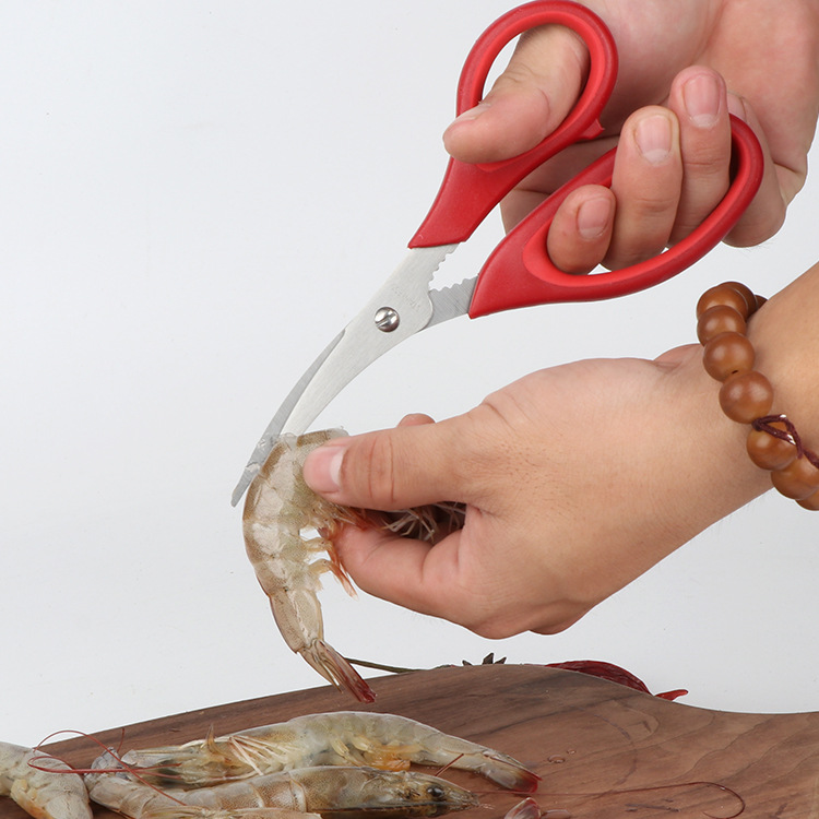 Shrimp line scissors, seafood scissors, shrimp peeling and fish maw peeling scissors, kitchen stainless steel scissors, crayfish scissors in stock Specification drawing