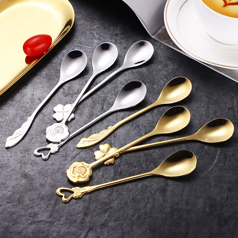 Cross-border 304 stainless steel coffee stirring spoon, creative wing rose heart-shaped ice cream spoon as a souvenir spoon details Picture