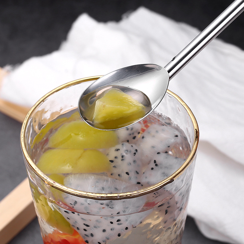 Wholesale 304 stainless steel straw milk tea long-handled stirring rod, multi-functional beverage straw spoon, bar cocktail spoon Application Scenario