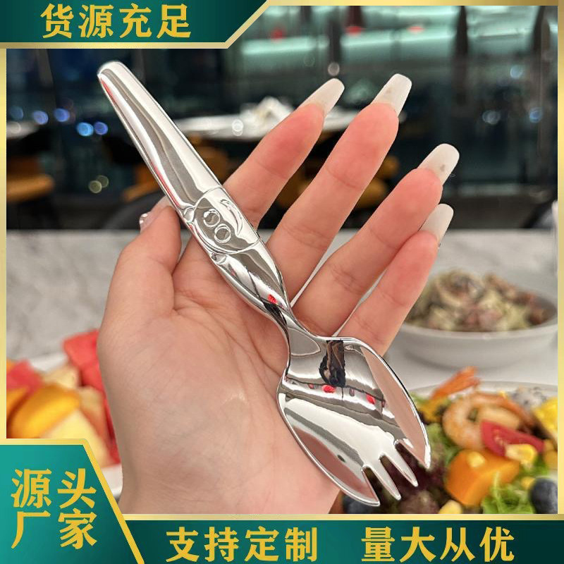 Stainless steel spoons and forks, children's spoons, fruit forks, creative cartoon bear forks, eating spoons, baby spoons, soup spoons full figure