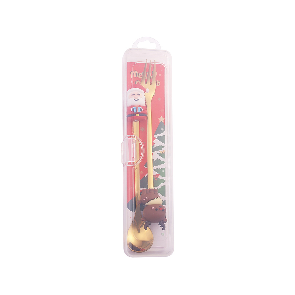 Cross-border Christmas spoons and forks, stainless steel tableware, cartoon spoons and forks, reindeer spoons, dessert spoons and forks, Christmas set Item Picture