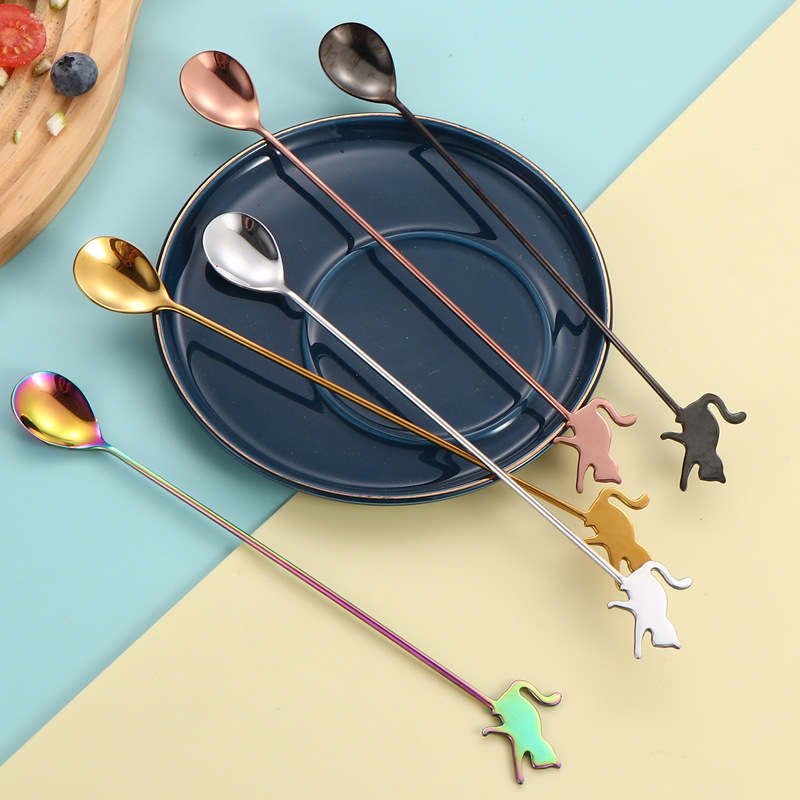 304 stainless steel spoon, creative little fish cat spoon, cake and dessert spoon, children's spoon, cartoon cute coffee stirring spoon Specification drawing
