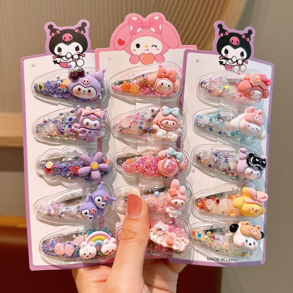 Sequined hairpins, flowing sand cartoon hair accessories, Sanrio hairpins, baby hair clips, bangs, children's cute headwear, children's hair accessory set