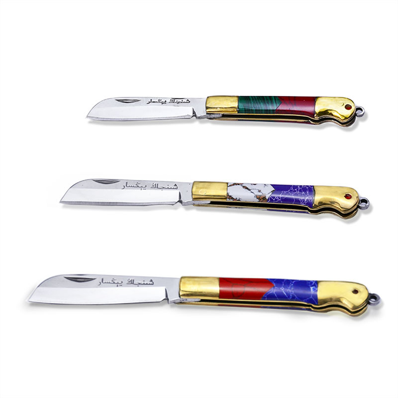 Exotic stainless steel fruit knife, mini brass folding knife, portable knife, keychain knife Item Picture